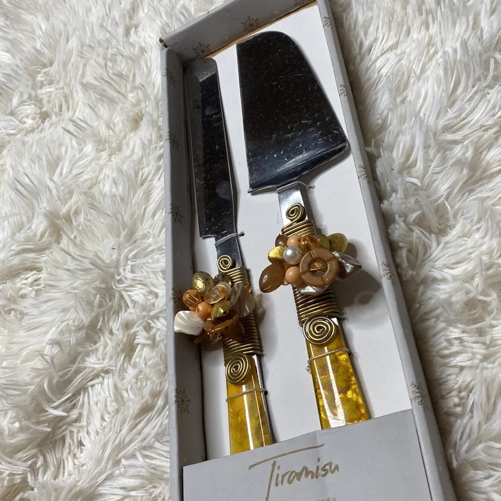 Tiramisu Gold Yellow Jewel Stone Encrusted 2 Piece Serving Piece Set
